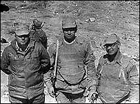 (from right) Vladimir Grigoryev, Corp V Novikov and Maj A Zhinkin in Vardak, Afghanistan, 1985 [photo: V.Grigoryev)]